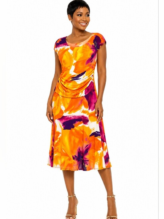 Enfocus Studio Dresses & Skirts - Enfocus Studio Orange & Magenta Abstract Midi Dress SIZE 10